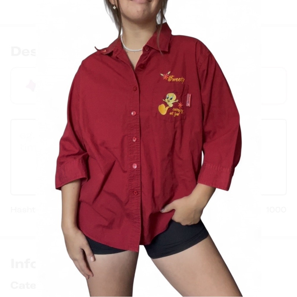 2001 Y2K Looney Tunes Tweety Bird embroidered button-up  XL